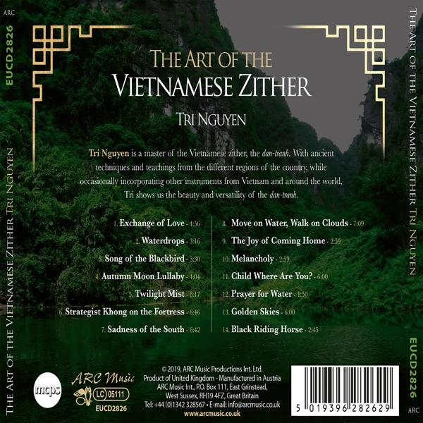 Albumcover: 'The Art of the Vietnamese Zither' mit Text und einem szenischen Hintergrund.
