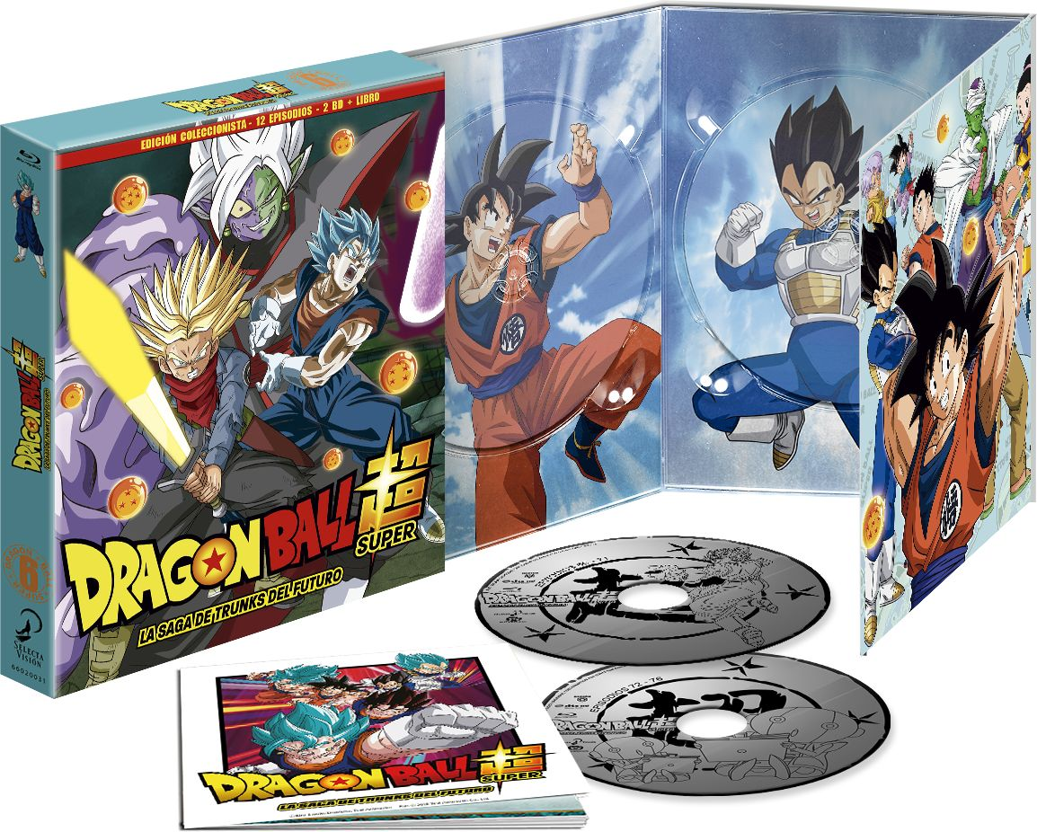 Set Blu-ray de Dragon Ball Super, con personajes y arte de disco, con un libro.