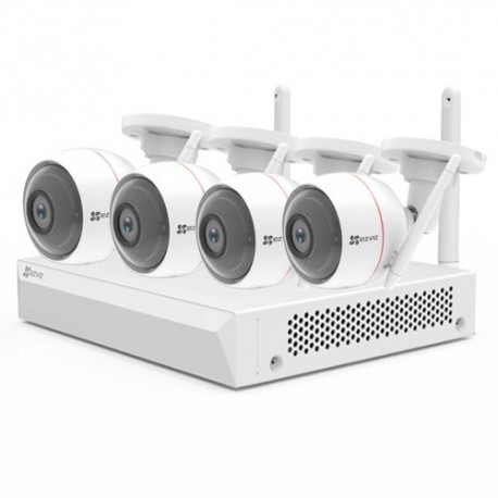 Sistema de vigilancia - EZVIZ NVR Vault Live, 4 canales, Incluye HD 1 TB, kit 4 C3W 1080p exterior