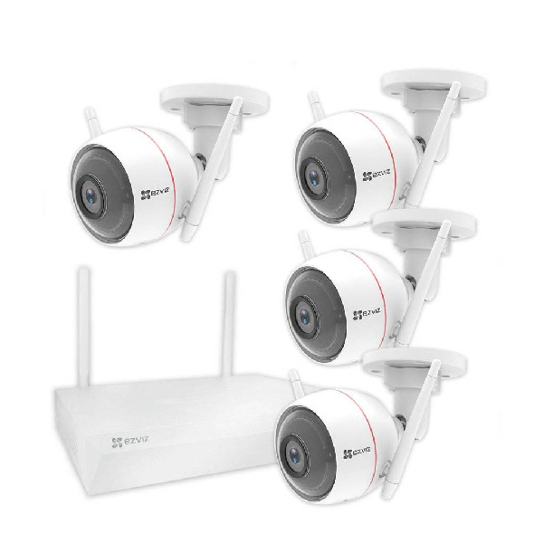 Sistema de vigilancia - EZVIZ NVR Vault Live, 4 canales, Incluye HD 1 TB, kit 4 C3W 1080p exterior