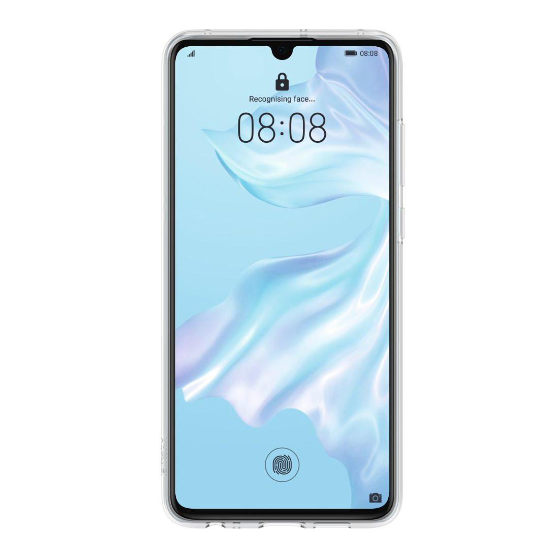 Smartphone-Bildschirm mit Uhrzeit, Schloss-Symbol und Fingerabdrucksymbol. Weißer Hintergrund.