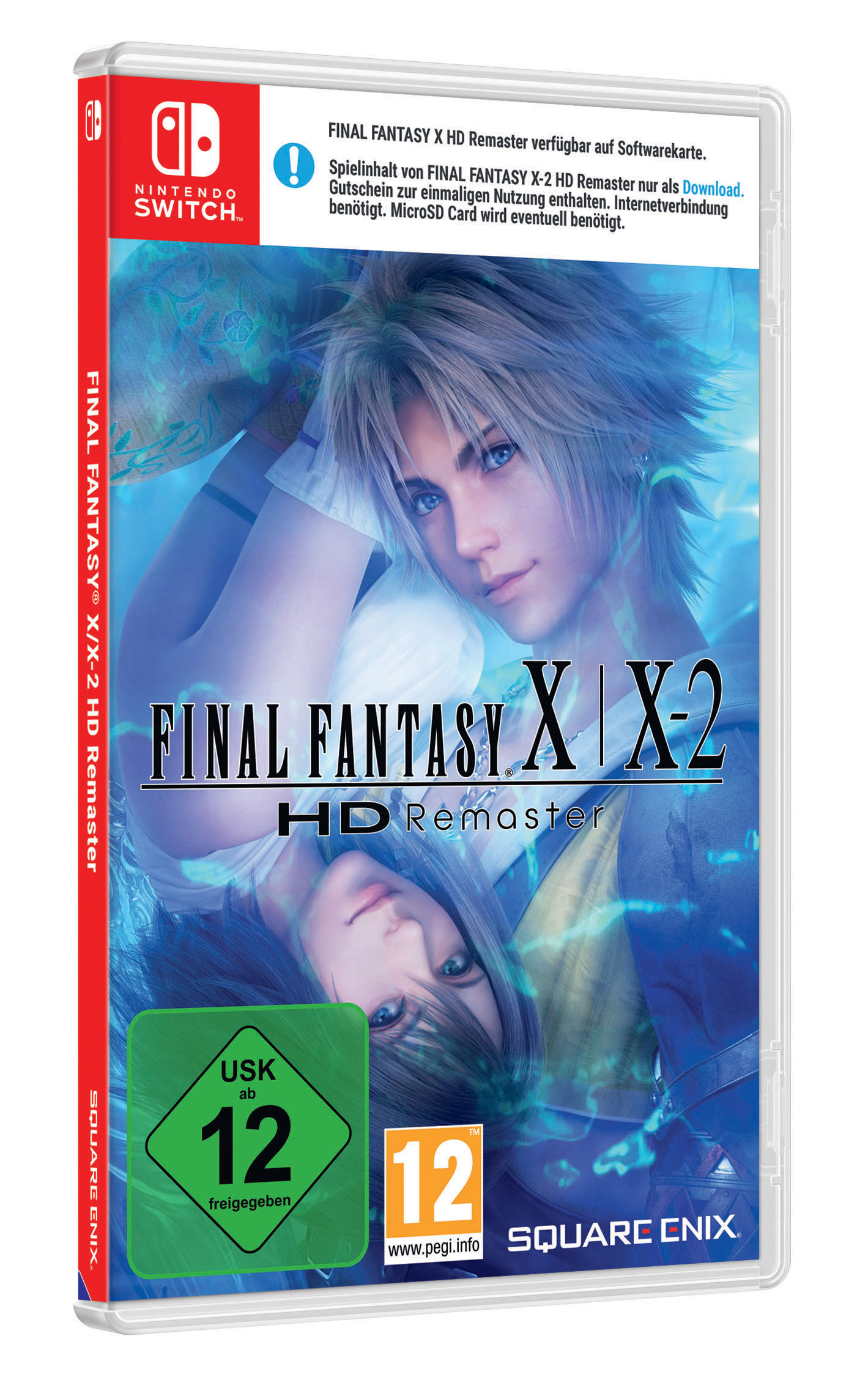 Spielhülle. Zwei Charaktere auf dem Cover. Spieletitel: Final Fantasy X/X-2 HD Remaster. Nintendo Switch Logo.