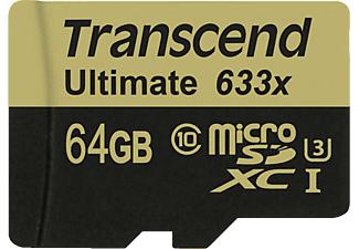 TRANSCEND Transcend Ultimate microSDHC, 64 GB - Scheda di memoria  (64 GB, 95, Nero/Oro)