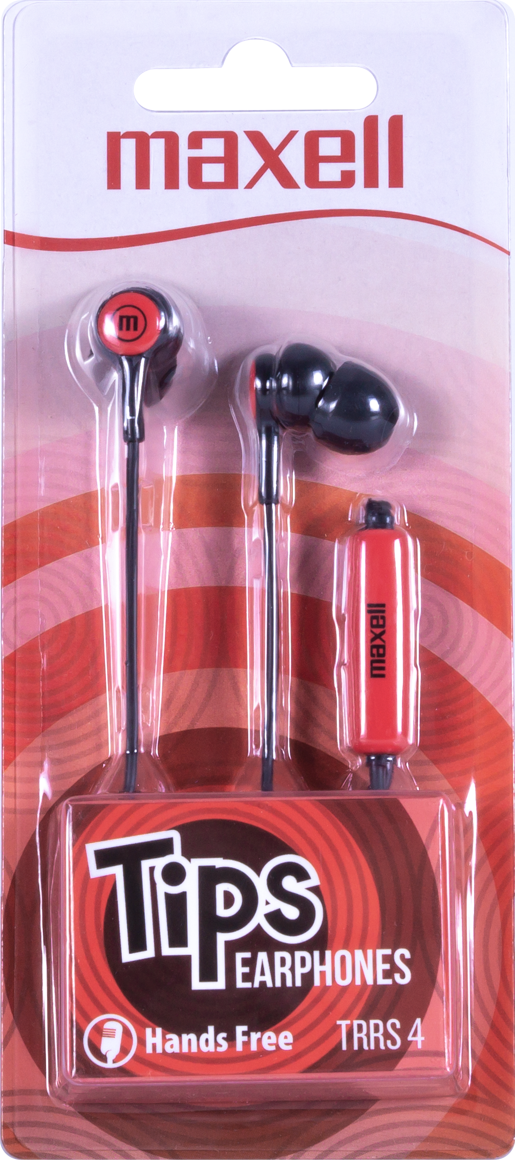 Fülhallgatók átlátszó műanyag csomagolásban, a 'Tips Earphones' felirattal.