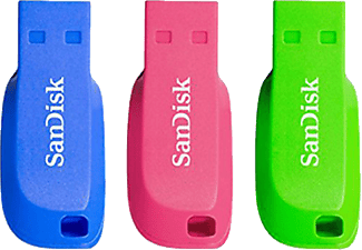 SANDISK Cruzer Blade™ 3er Pack USB-Stick, 16 GB, 15 MB/s, Blau/Pink/Grün