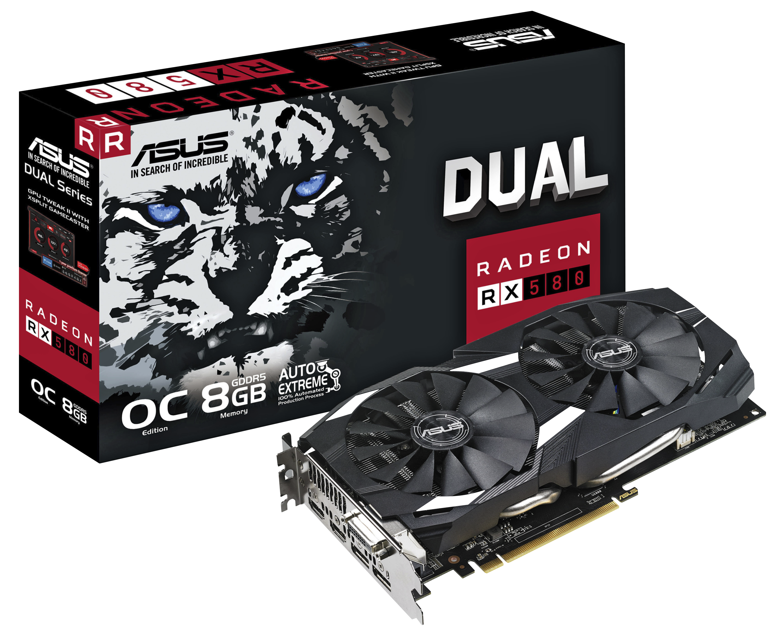 ASUS Radeon RX 580 Dual 8GB OC (90YV0AQ1-M0NA00) (AMD, Grafikkarte)