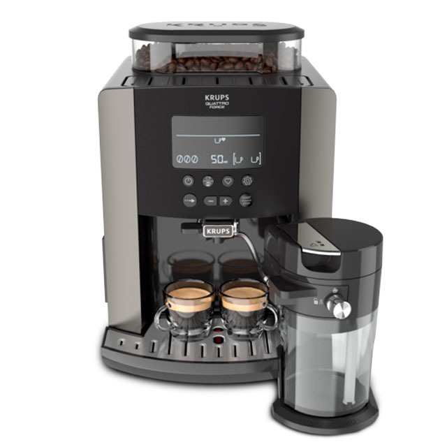 Cafetera Krups Ea819e arabica latte negra ea819e10 15 bar 3 niveles de molienda ea819e1 espresso con molinillo acero inoxidable quattro force pantalla lcd programas leche y personalización bebidas