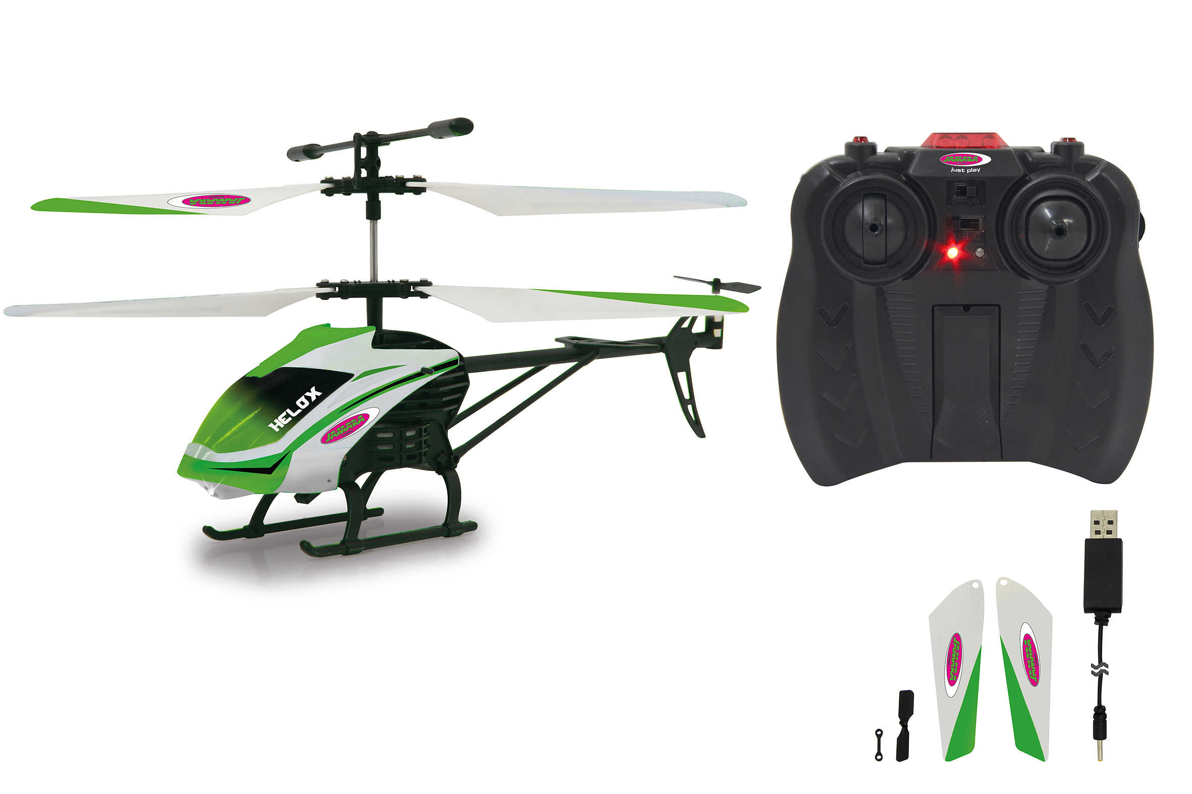 JAMARA KIDS Helox 3+2Kanal Heli R/C Helikopter Weiss/Grün/Schwarz