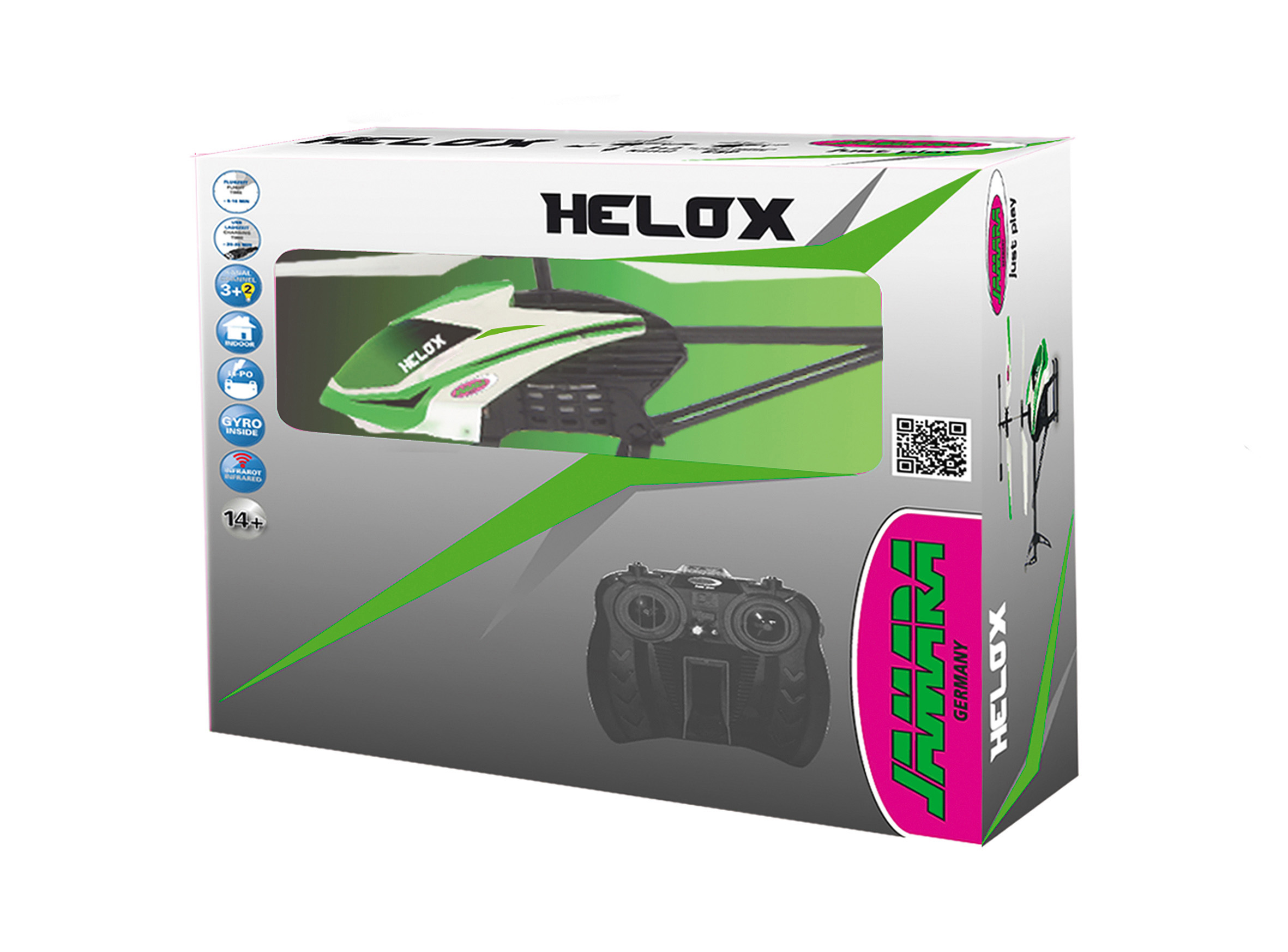 JAMARA KIDS Helox 3+2Kanal Heli R/C Helikopter Weiss/Grün/Schwarz