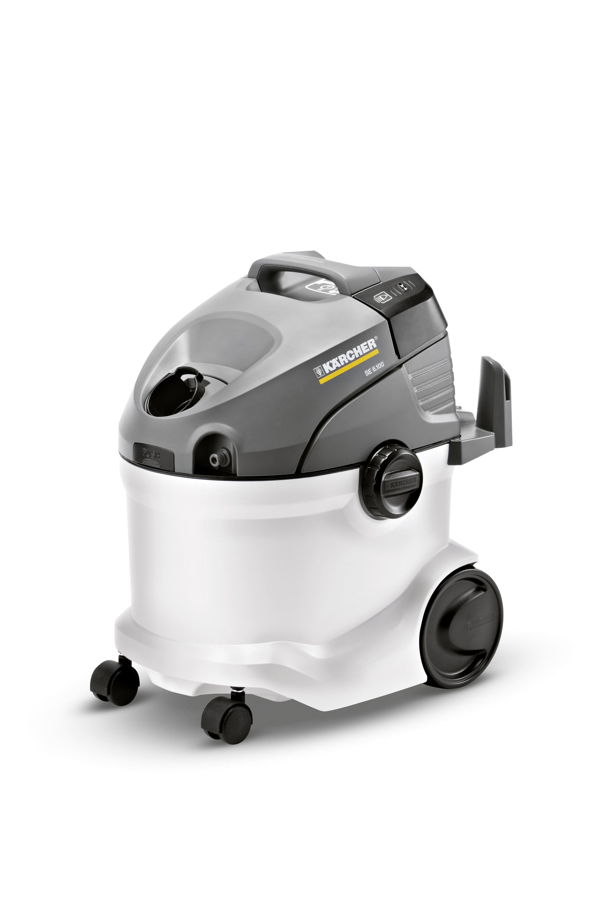 Karcher SE 5.100 Staubsauger, weiß und grau, auf weißem Hintergrund.