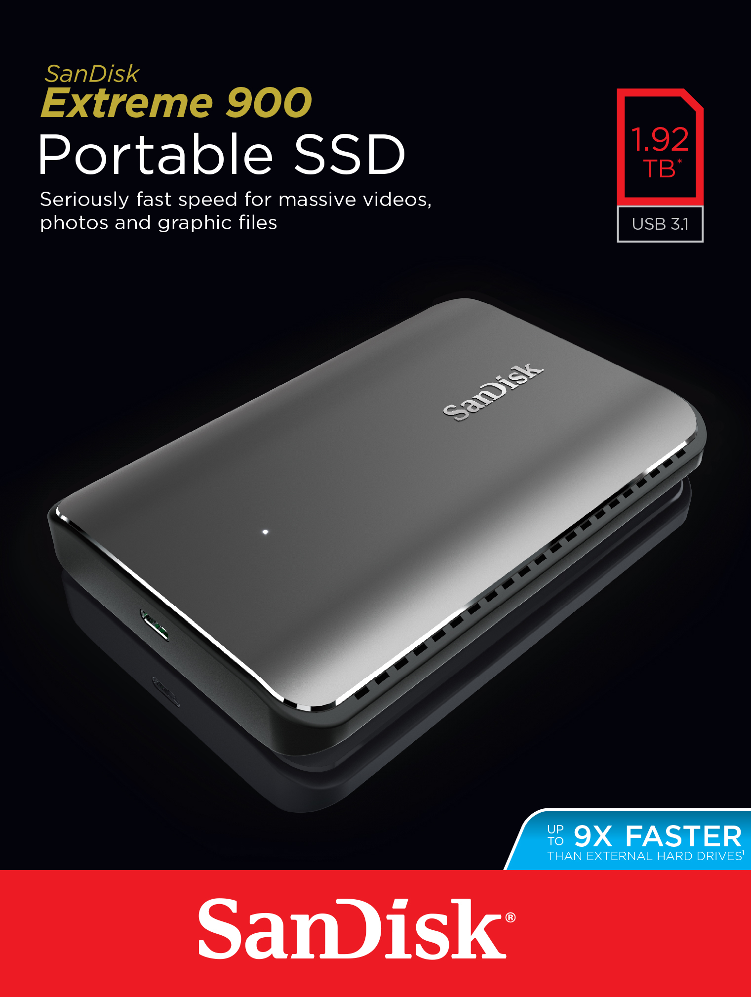 SANDISK 1.92TB Extreme 900 USB3.1 850/850 Flash SSD