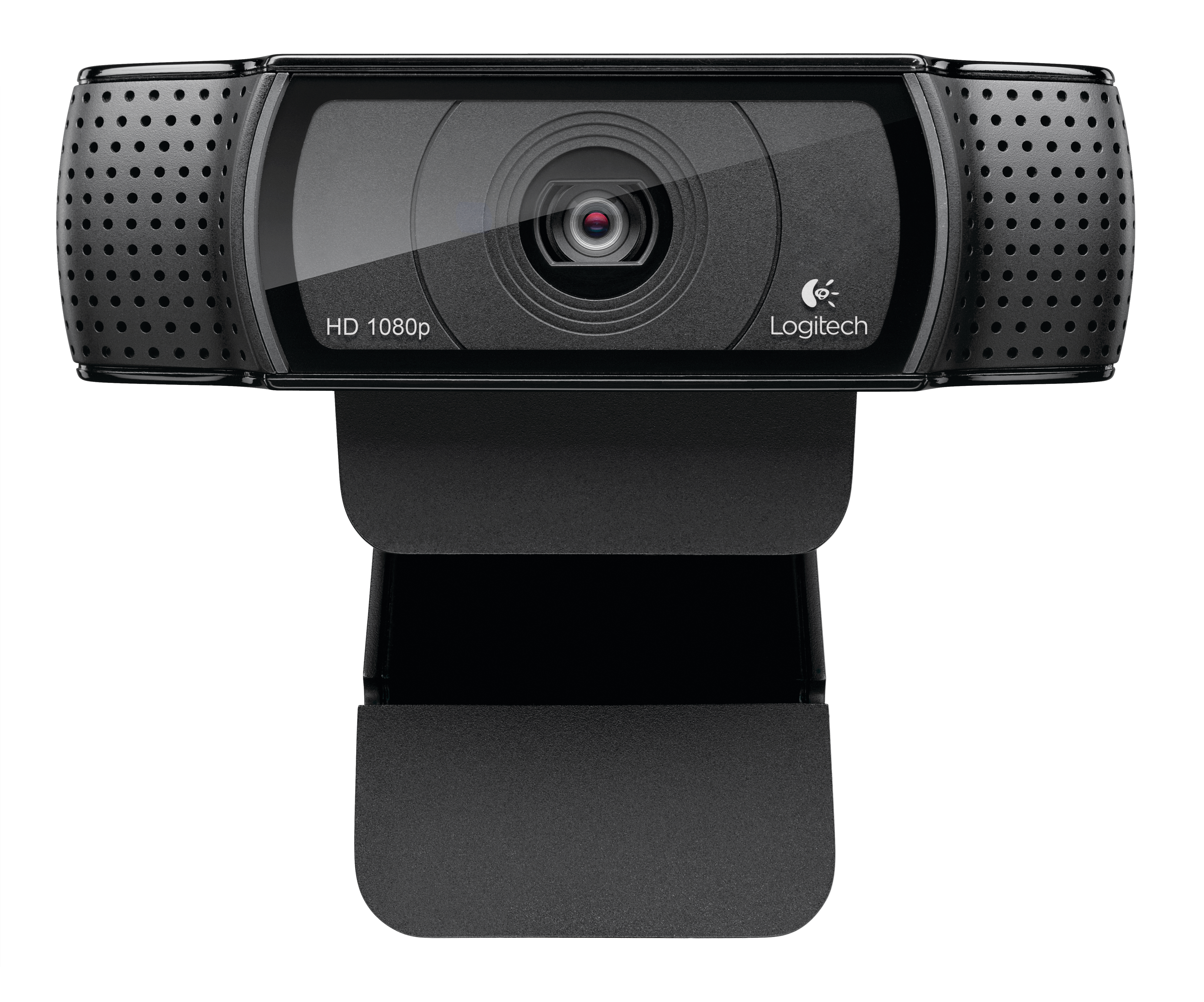 Lens ve Logitech logosu olan siyah bir web kamerası. HD 1080p çözünürlüğe sahip.