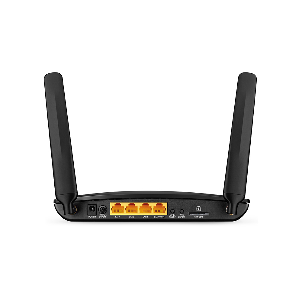 Antenleri, bağlantı noktaları ve gösterge ışıkları olan siyah yönlendirici. 'TP-Link' logosu görünür.