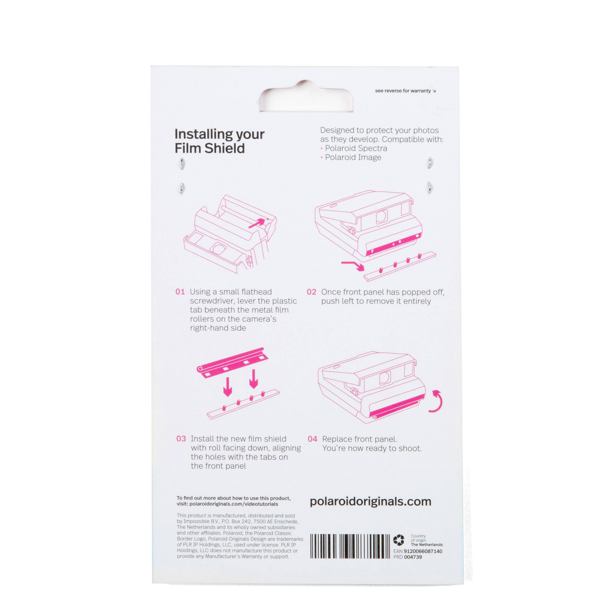 Anweisungen zum Polaroid-Filmschutz mit Diagrammen und Text.