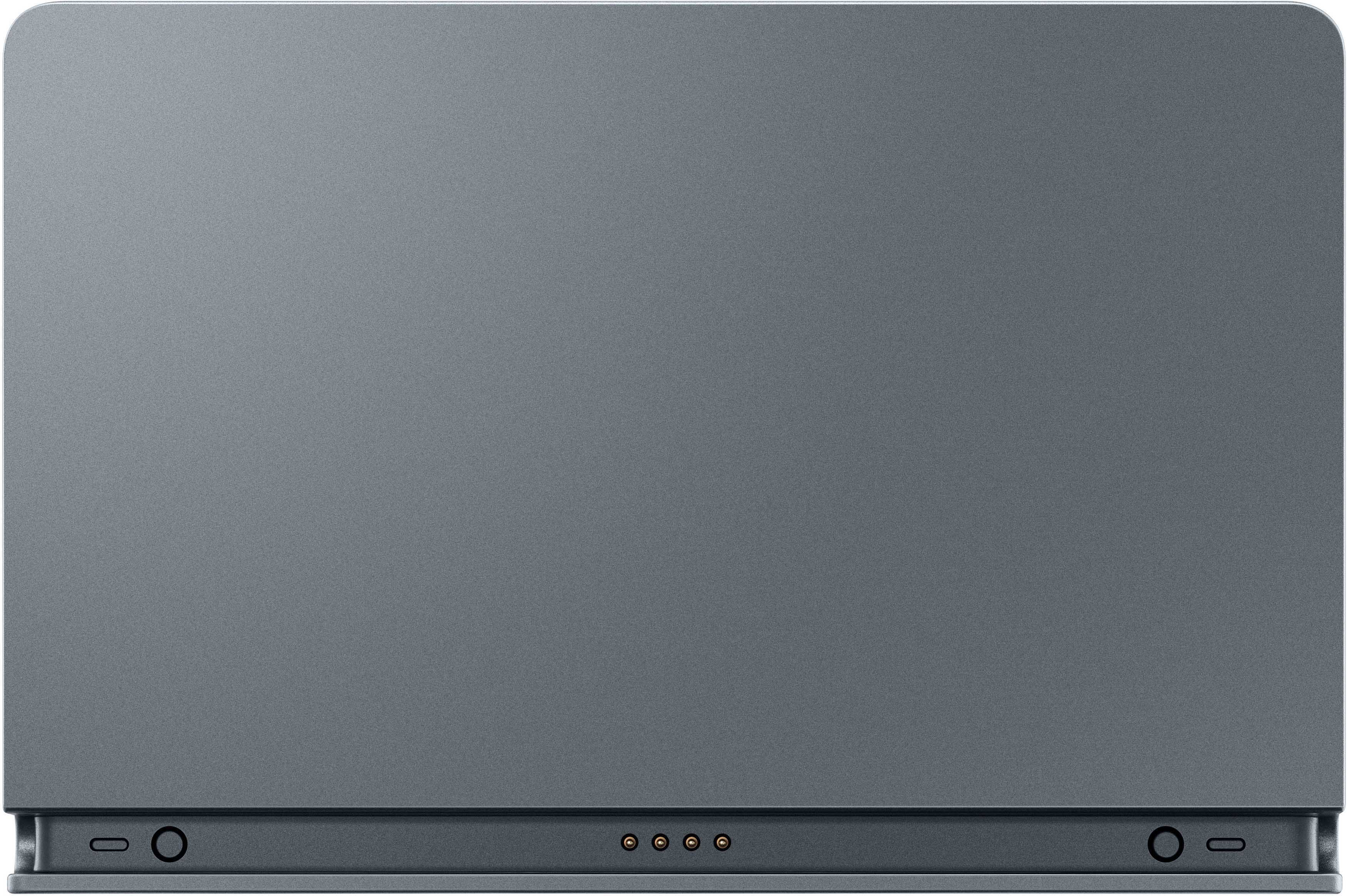 Ein dunkelgraues Tablet auf weißem Hintergrund.