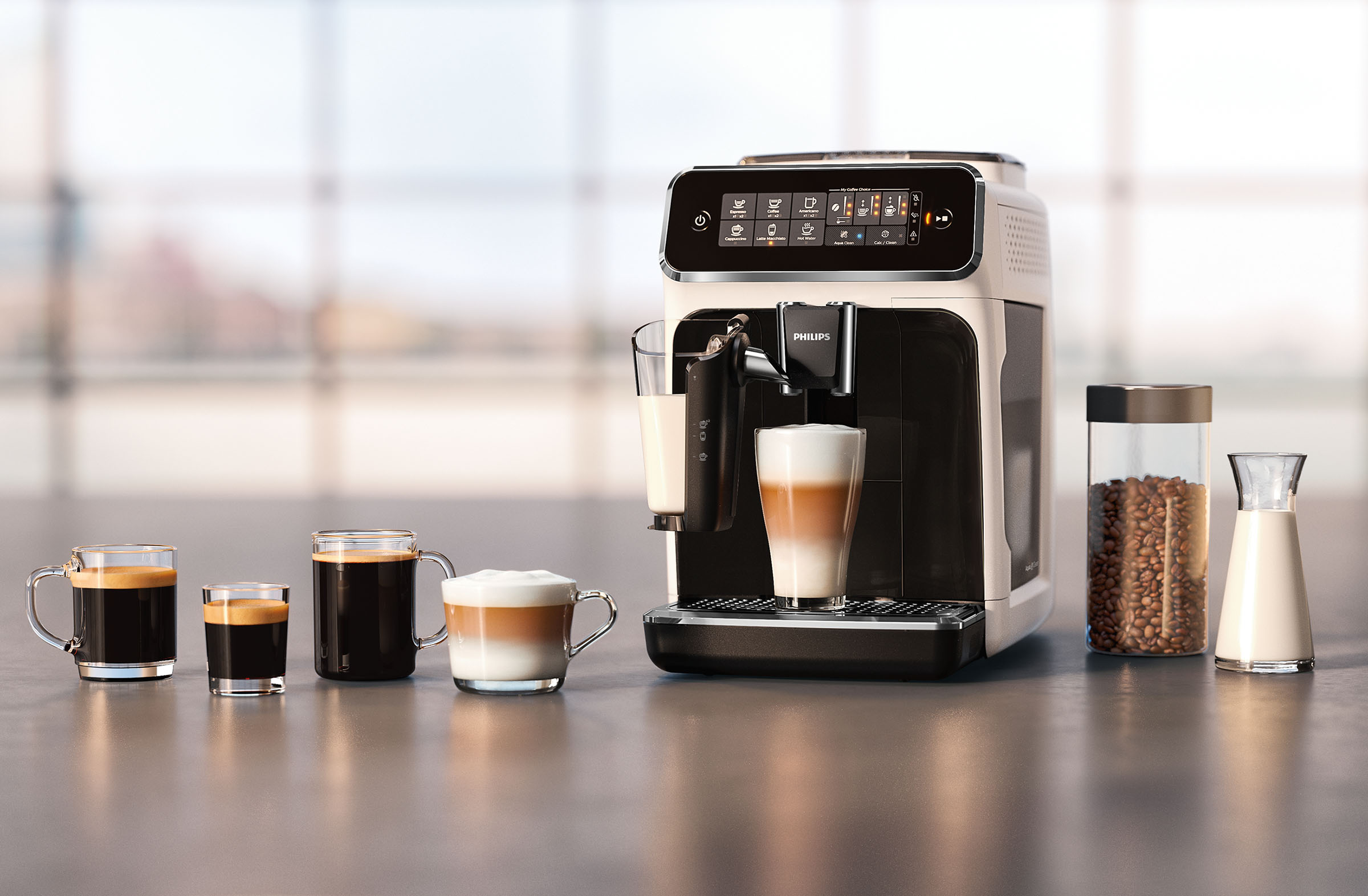 PHILIPS EP3243/50 Serie 3200 LatteGo 5 Kaffeespezialitäten Kaffeevollautomat Matt-Weiß/Klavierlack-schwarze Arena