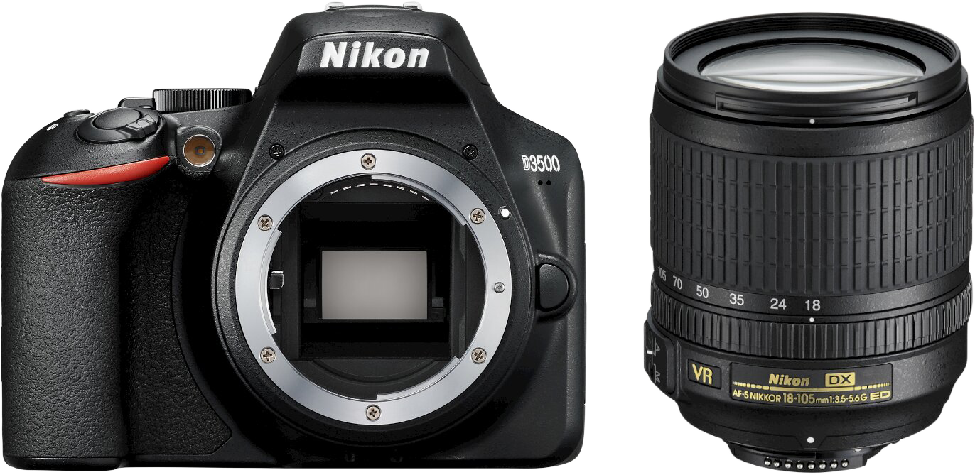 NIKON D3500 DSLR fényképezőgép + 18-105 mm AF-S VR objektív KIT (VBA550K003)
