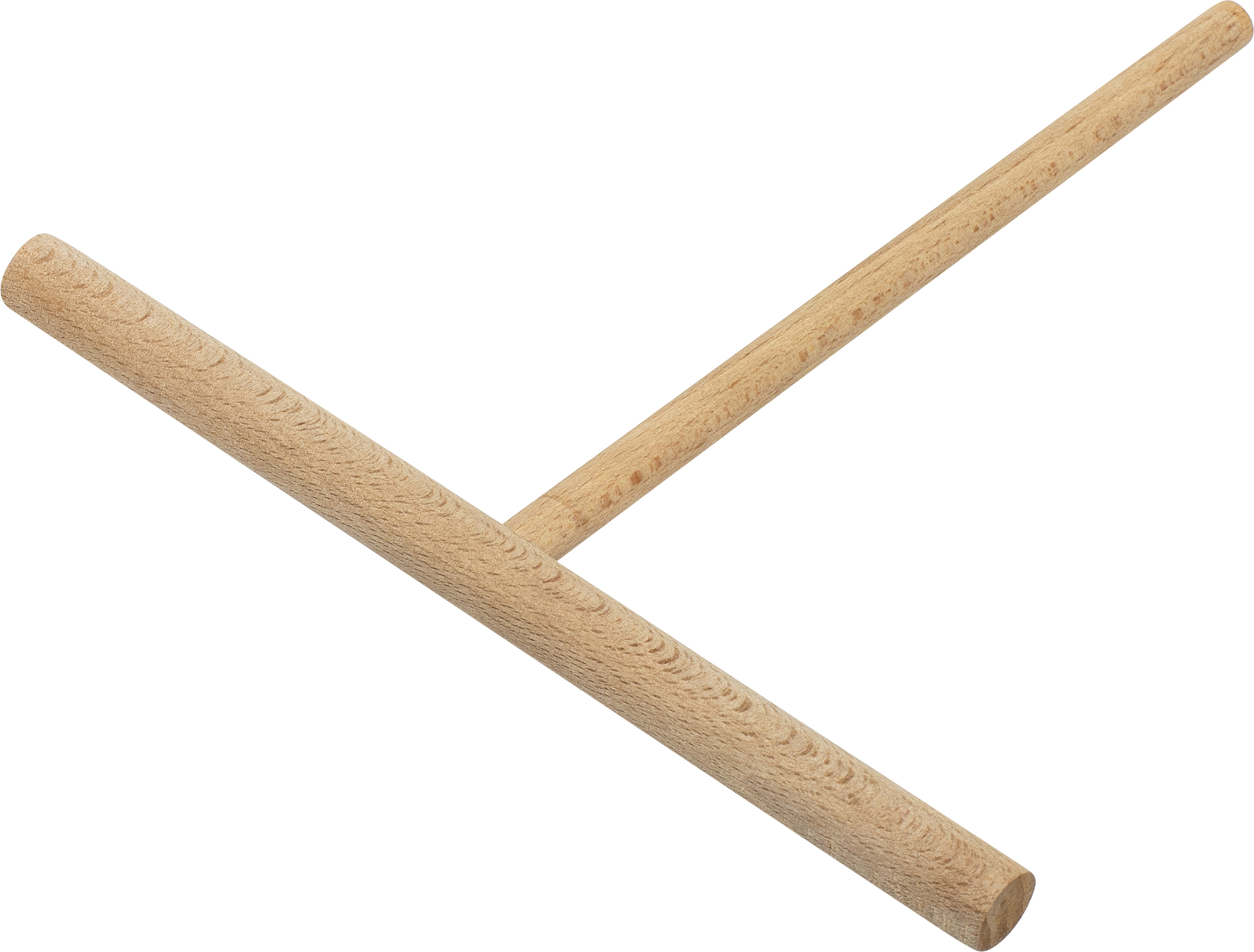 A wooden crepe maker with two handles. White background.