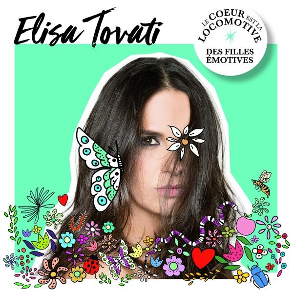 Pochette d'album d'Elisa Tovati avec des fleurs, des papillons et du texte.