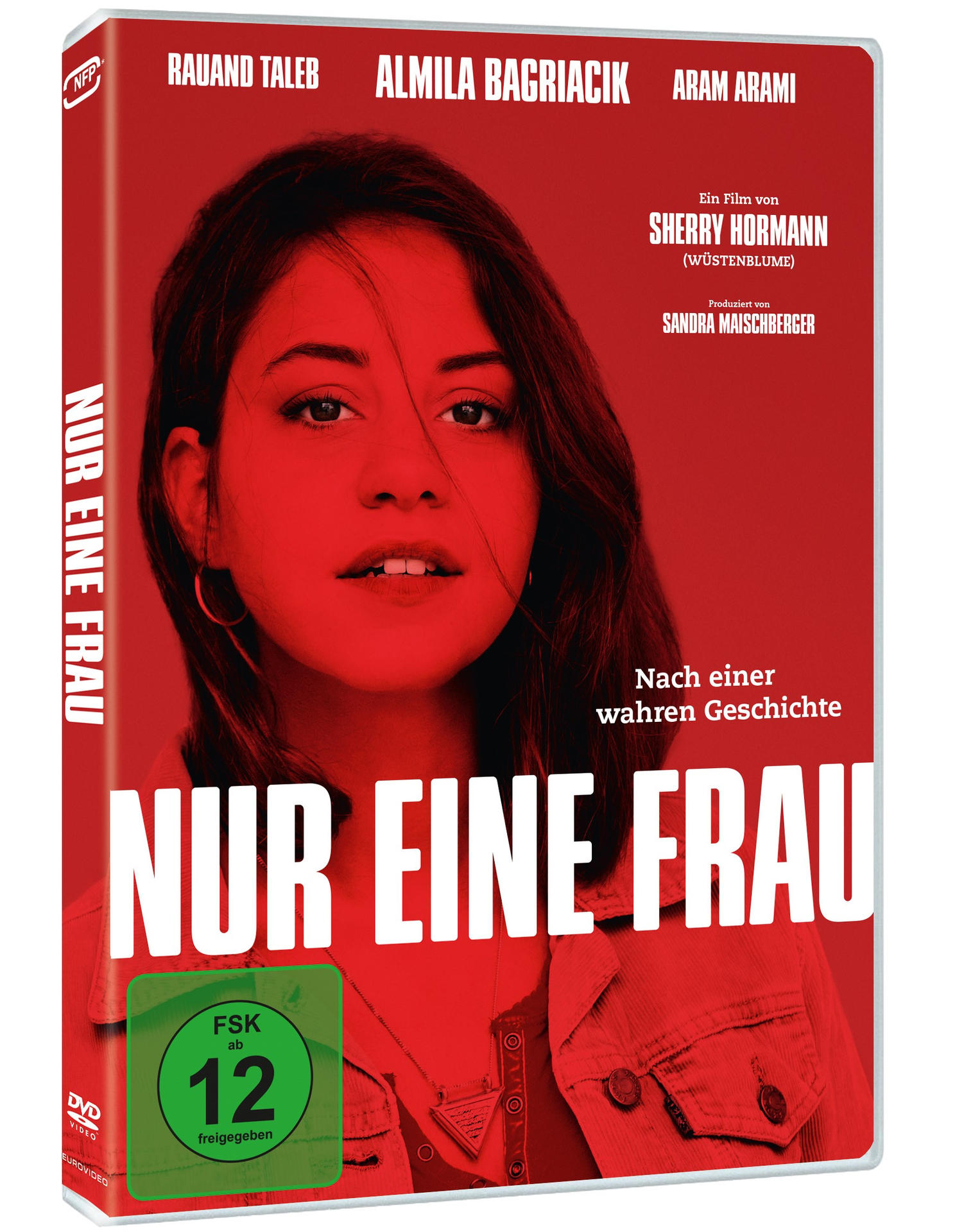 DVD-Cover mit rotem Frauengesicht. Text: 'NUR EINE FRAU' und Credits.