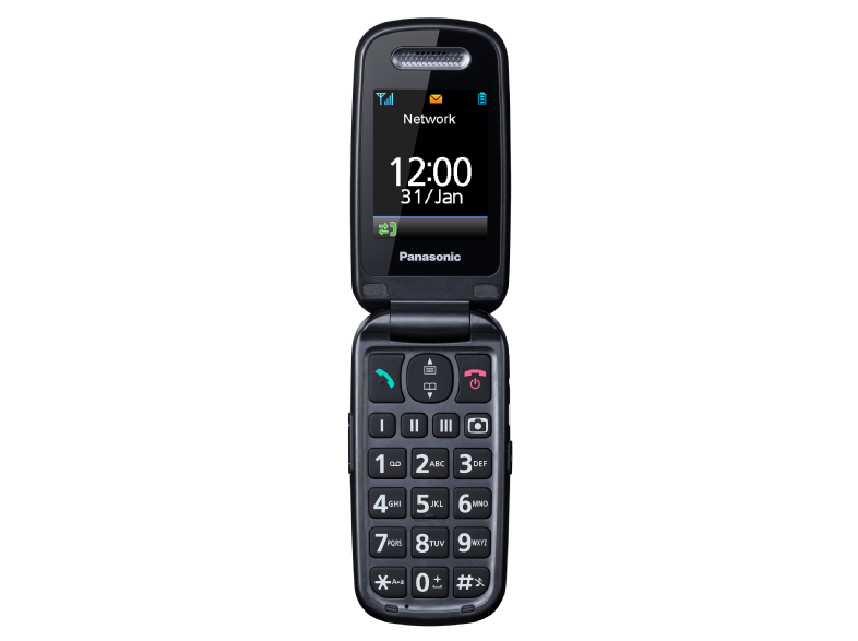 Móvil - Panasonic KX-TU466, 2.4", 2 MP, 2G, Resistente a Golpe, Botón SOS, Blanco + Base de Carga