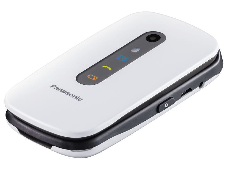 Móvil - Panasonic KX-TU466, 2.4", 2 MP, 2G, Resistente a Golpe, Botón SOS, Blanco + Base de Carga