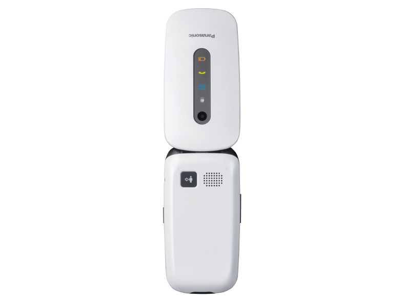 Móvil - Panasonic KX-TU466, 2.4", 2 MP, 2G, Resistente a Golpe, Botón SOS, Blanco + Base de Carga