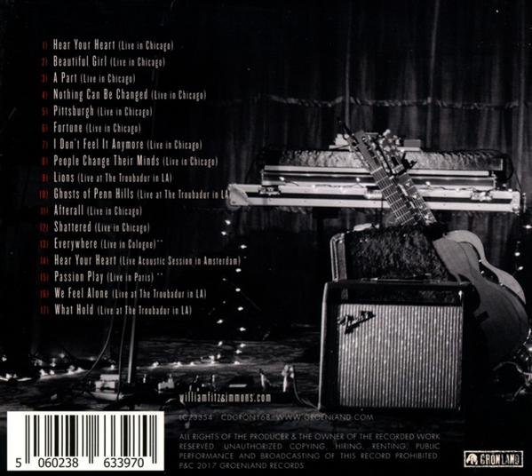Rückseite der CD mit Titelliste und Gitarre, die an einem Verstärker lehnt.
