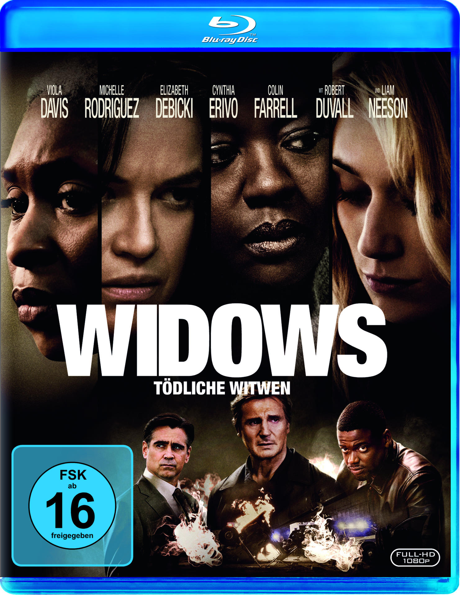 Filmposter von 'Widows' mit Gesichtern mehrerer Schauspieler. Der Titel steht in großen weißen Buchstaben.