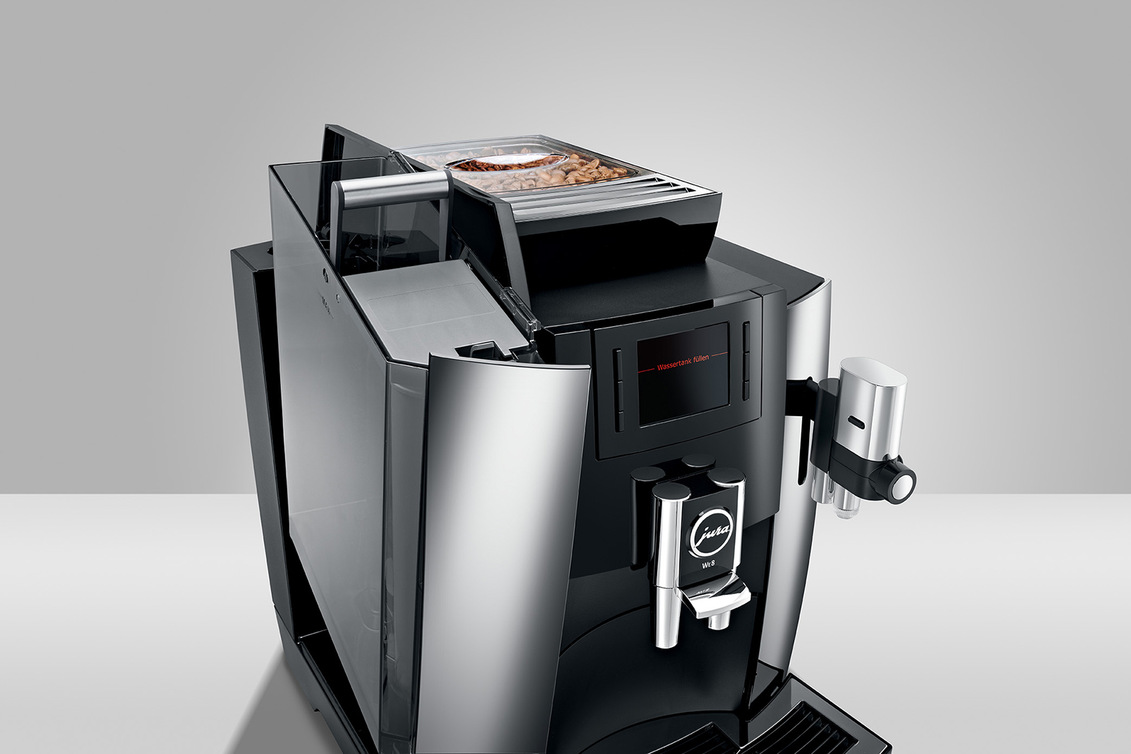 JURA Kaffeemaschine WE 8 Chrom  Kaffeemaschine (Schwarz, Mehrstufiges AromaG3-Mahlwerk, 15 bar)