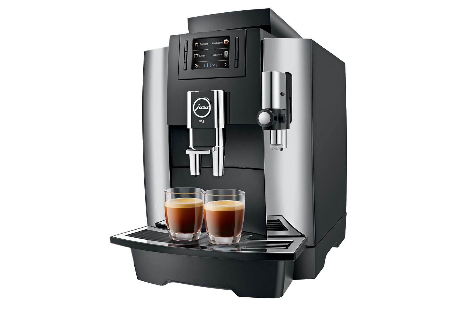JURA Kaffeemaschine WE 8 Chrom  Kaffeemaschine (Schwarz, Mehrstufiges AromaG3-Mahlwerk, 15 bar)