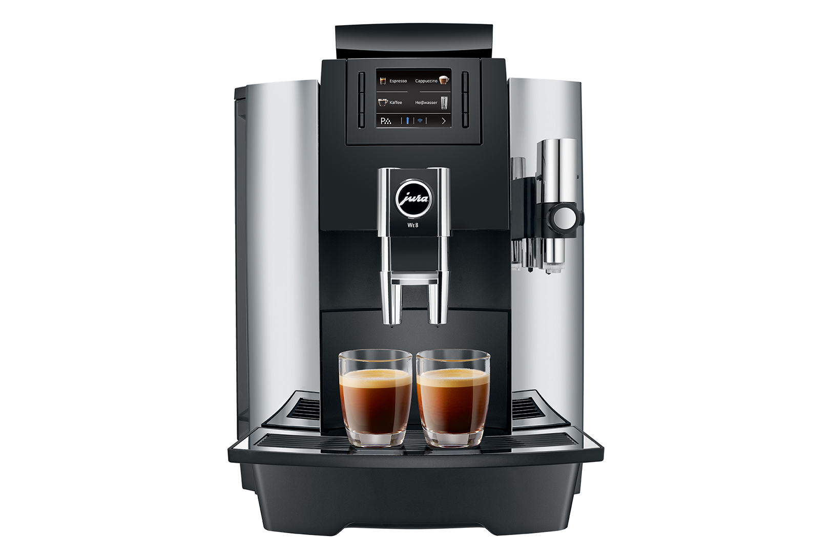 JURA Kaffeemaschine WE 8 Chrom  Kaffeemaschine (Schwarz, Mehrstufiges AromaG3-Mahlwerk, 15 bar)