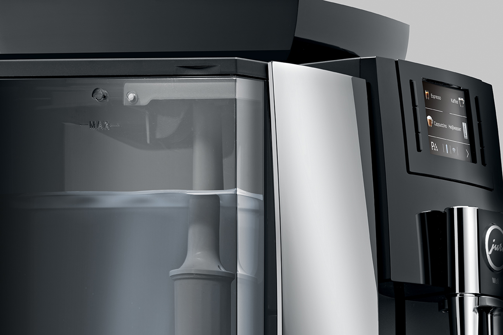 JURA Kaffeemaschine WE 8 Chrom  Kaffeemaschine (Schwarz, Mehrstufiges AromaG3-Mahlwerk, 15 bar)