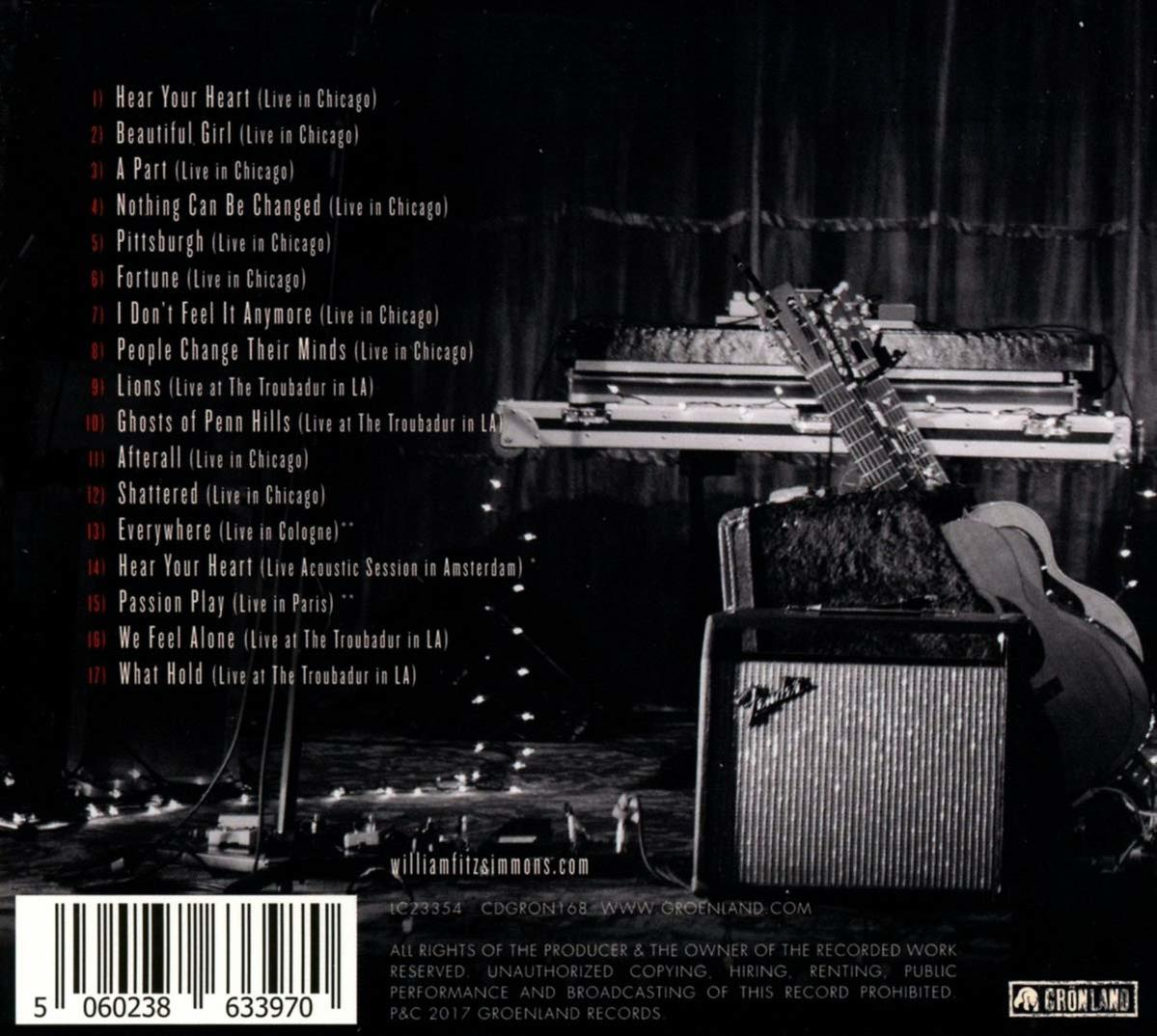 Rückseite einer CD mit Trackliste, Gitarre und Verstärker.