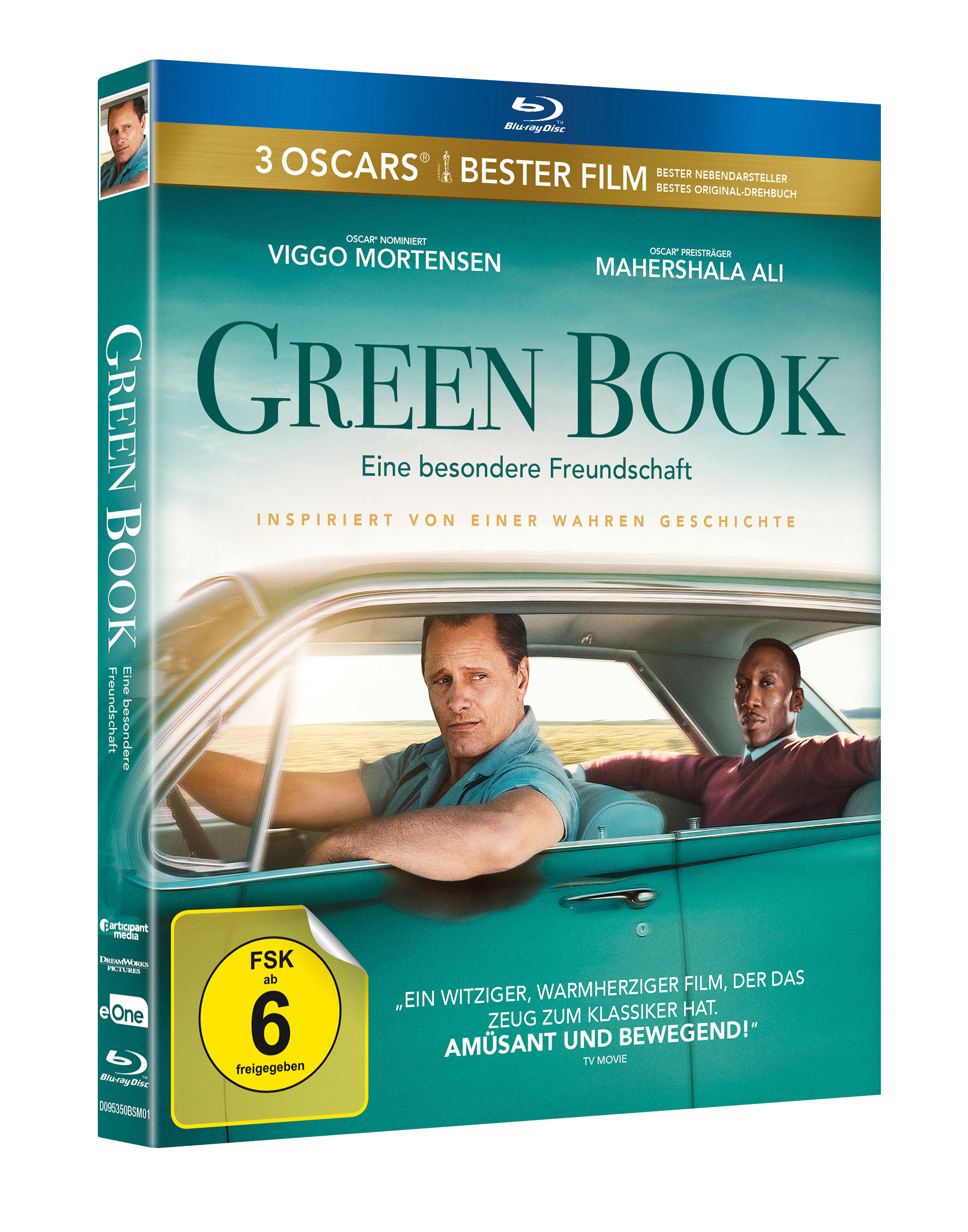 Green Book Blu-ray-Cover. Viggo Mortensen und Mahershala Ali sind auf dem Cover.