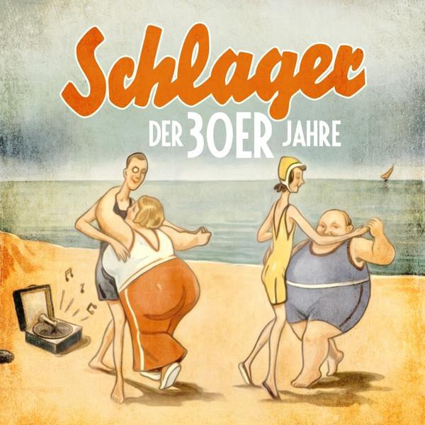 Illustration von tanzenden Menschen am Strand. Ein Plattenspieler steht im Sand.