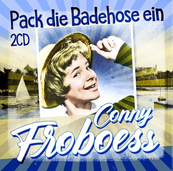Albumcover mit einer Frau mit Hut, Text und einer Strandszene. Der Hintergrund ist gelb und blau.