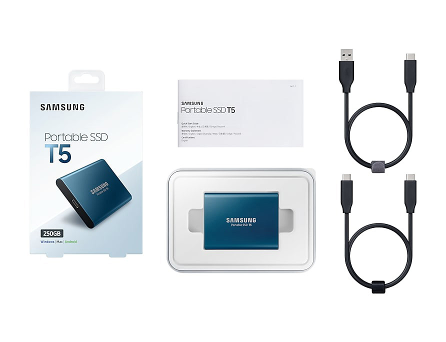 SAMSUNG Portable SSD T5 Festplatte, 250 GB SSD, 2,5 Zoll, extern, Blau