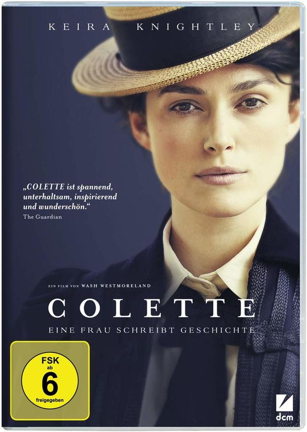 DVD-Cover des Films Colette. Das Gesicht von Keira Knightley ist in der Mitte, mit Hut. Text auf Deutsch darüber.