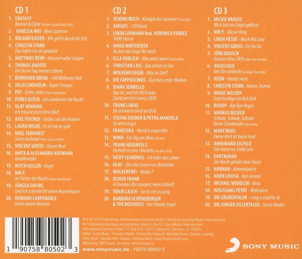 Rückseite einer CD mit Titelliste und Künstlerliste. Weißer Hintergrund.