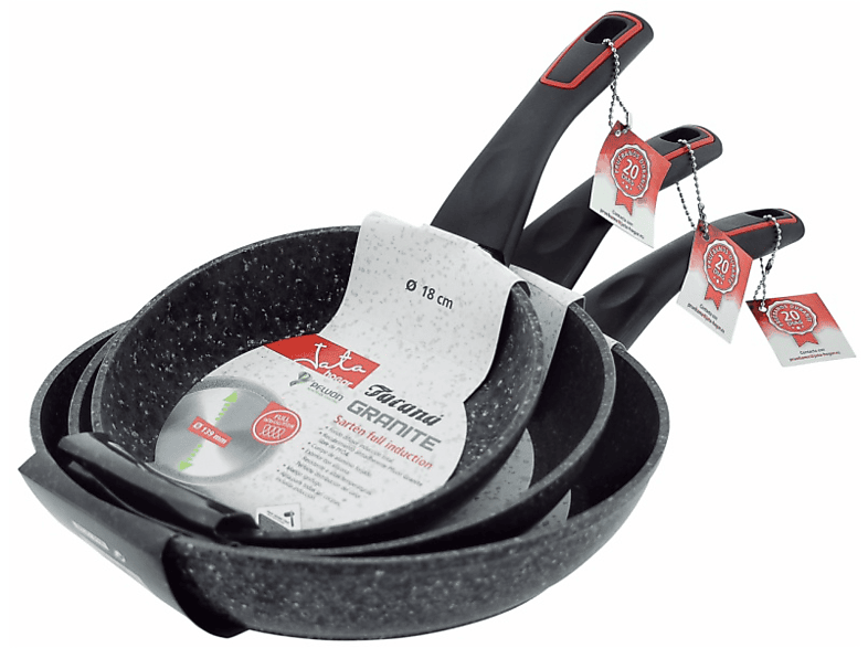Set Sartenes - Jata SET SF3 182226, Aluminio forjado, 3 Sartenes, Negro