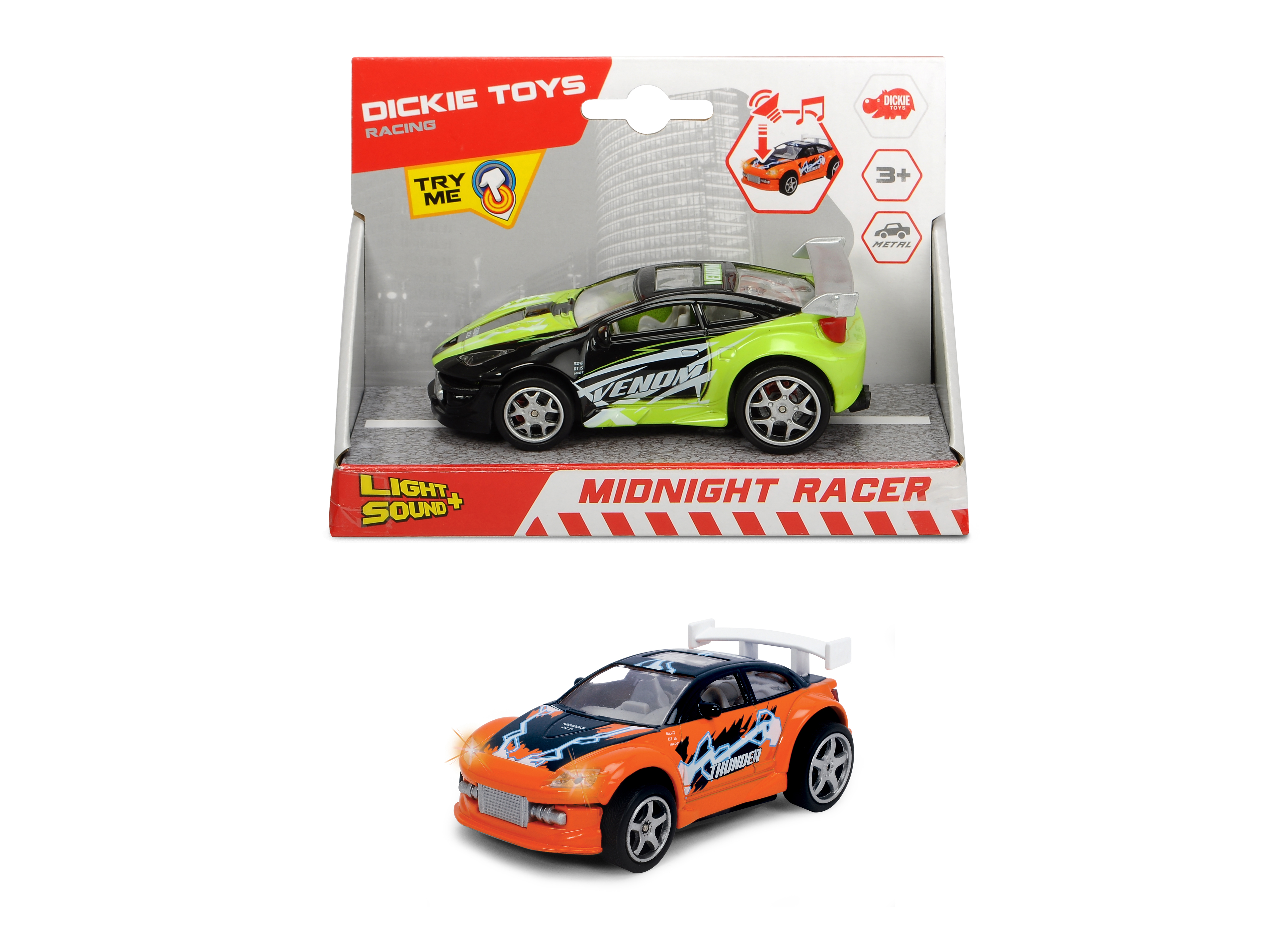 DICKIE-TOYS Midnight Racer, Grün/Schwarz, Spielzeugauto 2-sort. Orange/Blau