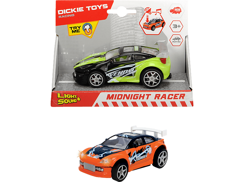 DICKIE-TOYS Midnight Racer, 2-sort. Spielzeugauto Grün/Schwarz, Orange/Blau