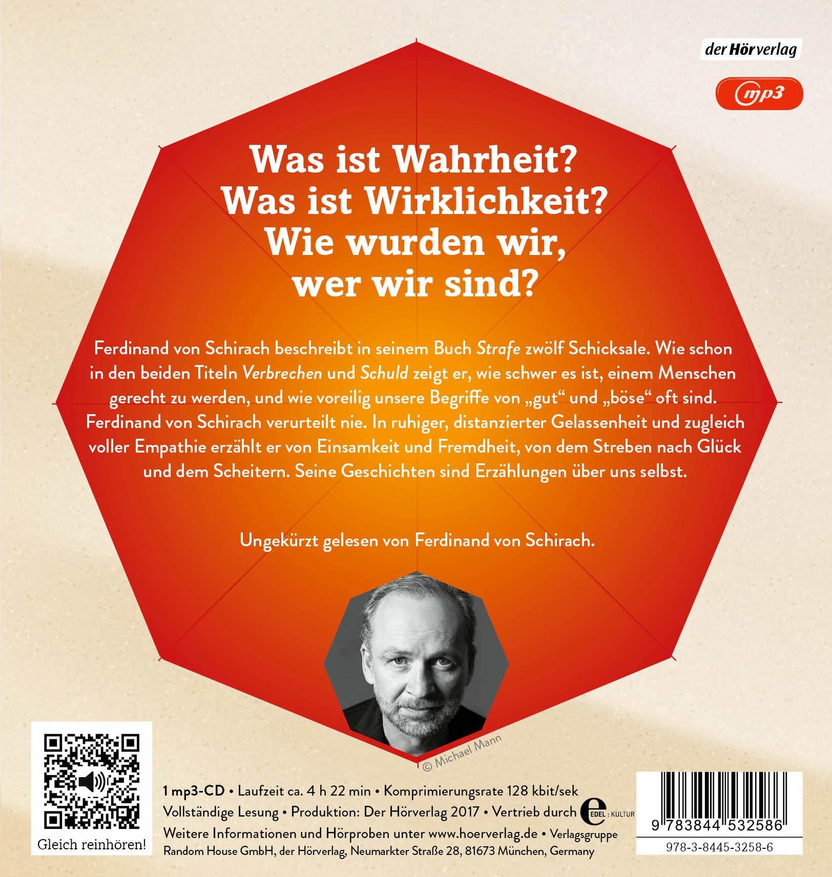 Buchcover mit rotem Schirmdesign, Text auf Deutsch. Ein Portrait des Mannes unten.