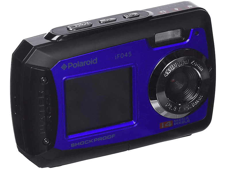 Cámara acuática - Polaroid IF045, 14 MP, Zoom digital 4x, Doble pantalla LCD, 2.8", Azul
