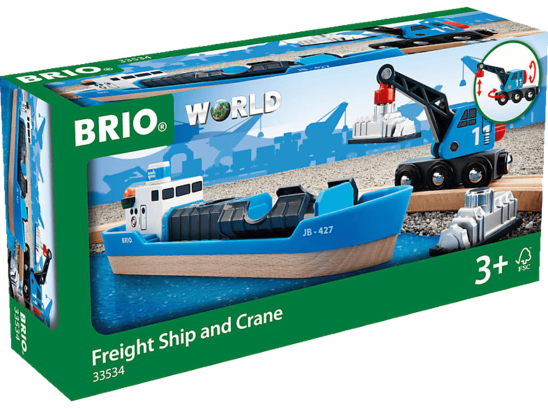 BRIO Containerschiff mit Kranwagen Containerschiff Mehrfarbig