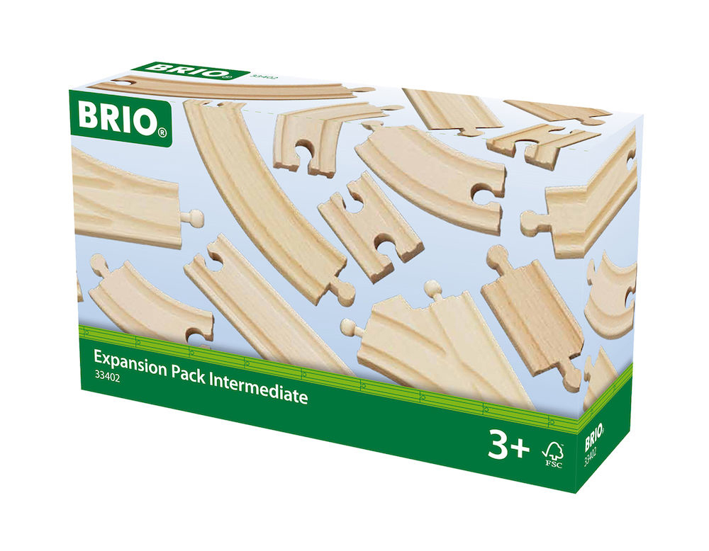 BRIO 33599 Akku-Lok Mit USB + 33402 Schienensortiment – Erweiterbares Holz-Eisenbahn-Set