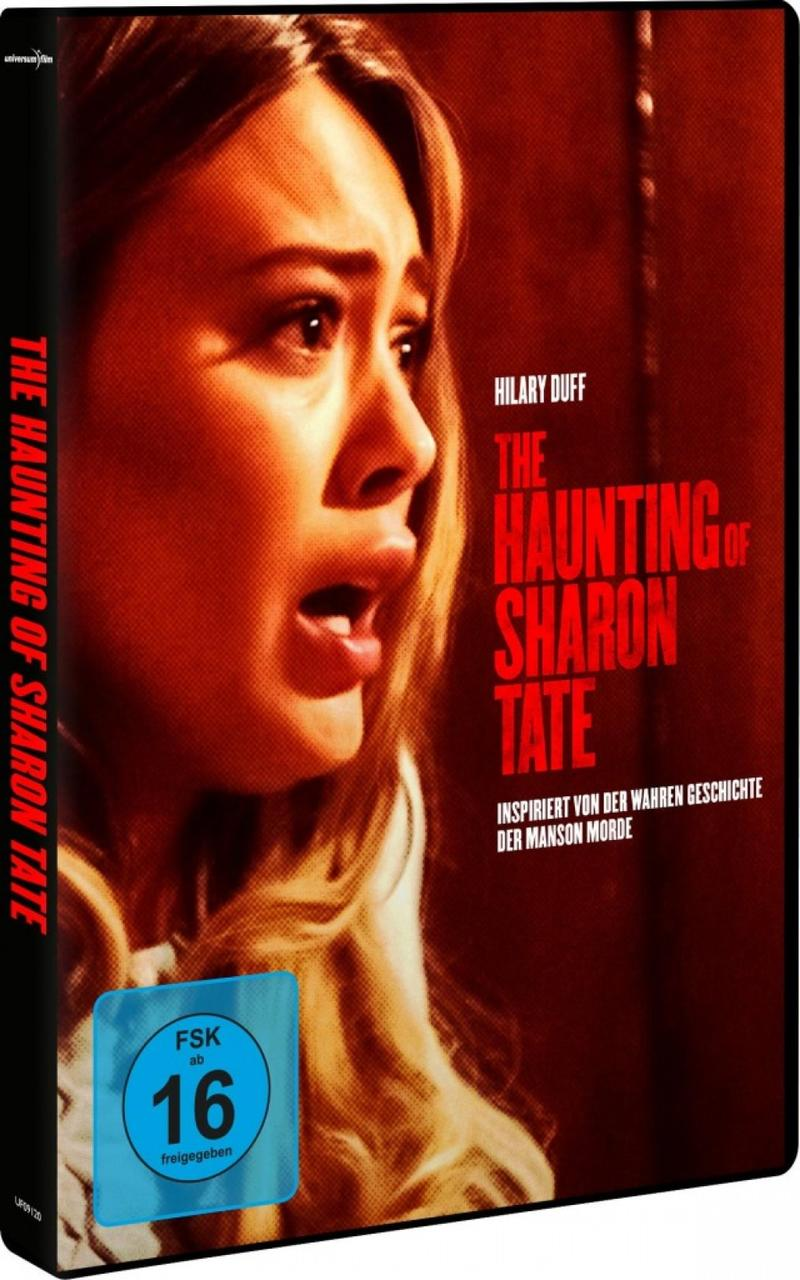 Filmcover mit Hilary Duff. Text über The Haunting of Sharon Tate. Rottöne.