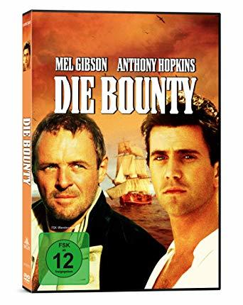 Filmcover von 'Die Bounty' mit Mel Gibson und Anthony Hopkins. Schiff auf dem Meer ist im Hintergrund.