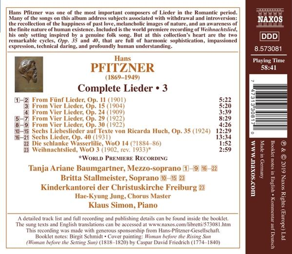 CD-Rückseite mit Text über Hans Pfitzner, mit Titelliste und Credits.